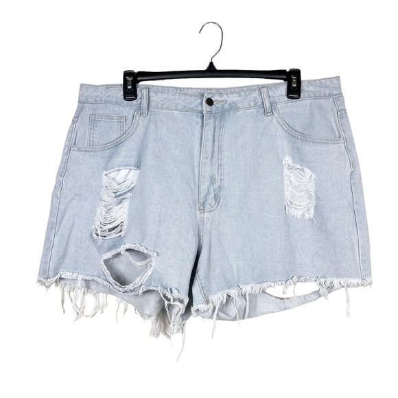 Shein Blue Light Wash Distressed Ripped Jean Cutoff Shorts Size 3XL - Picture 2 of 5